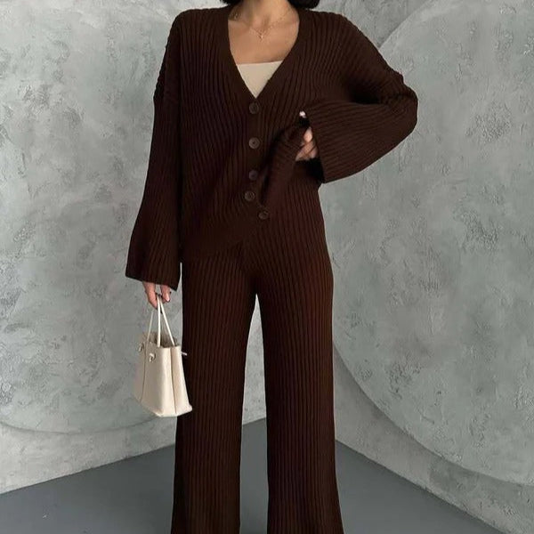 EB | Loungewear Set Gestrickte Rippstruktur Übergröße Passform Weite Ärmel