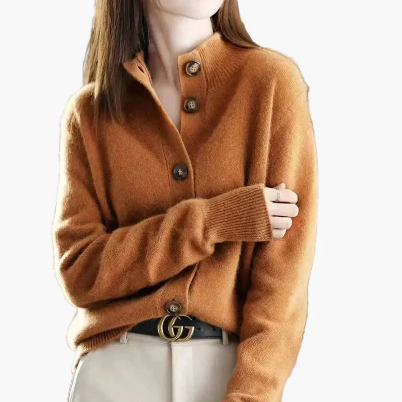 EB | Strickjacke mit Stehkragen und Knopfleiste - Eleganter Freizeitstil für Büro und Alltag