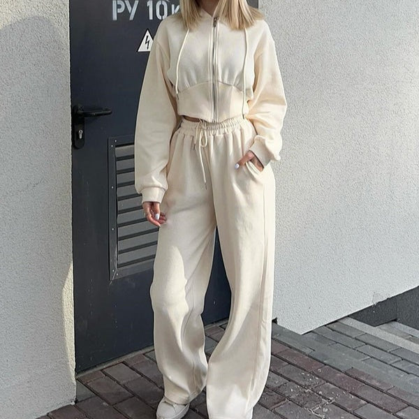 EB | Loungewear Set Zip-Up Kapuzenpullover Weite Hose Weicher Baumwollmix
