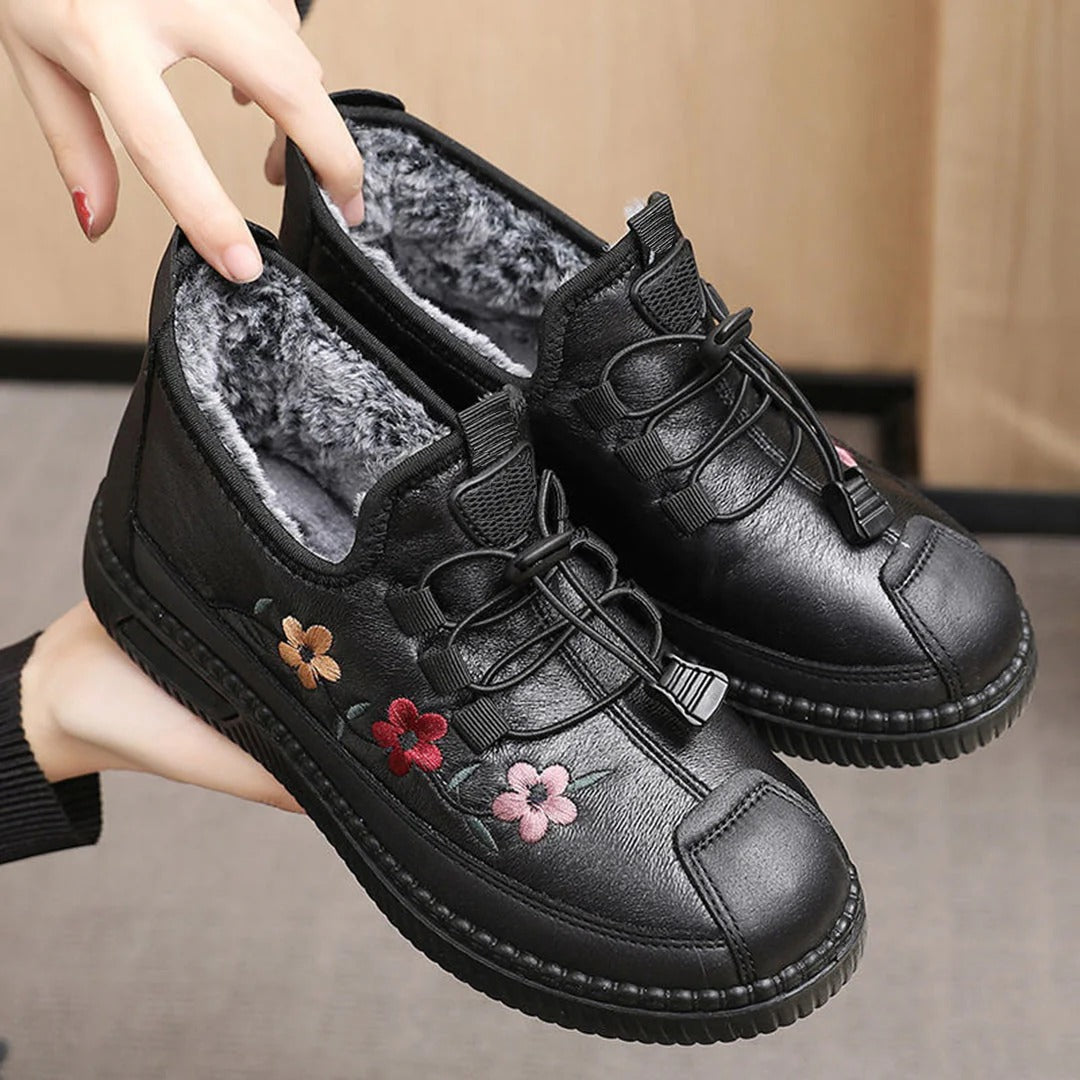 EB | Schuhe Knöchelhöhe Florale Stickerei Schnürsenkel mit Verschluss Weiche Innenausstattung