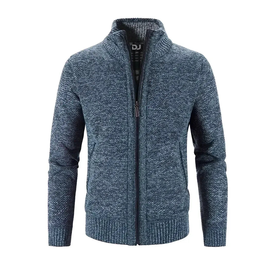 EB | Zip Cardigan Slim Fit Wollstrick Rippkante Kontrastdetail