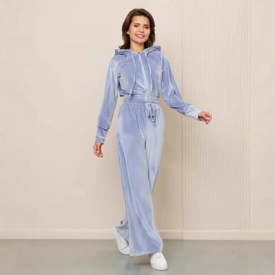 EB | Loungewear Set Fleece Lässiger Schnitt Kapuzenpullover mit Kordelzug Weite Hose