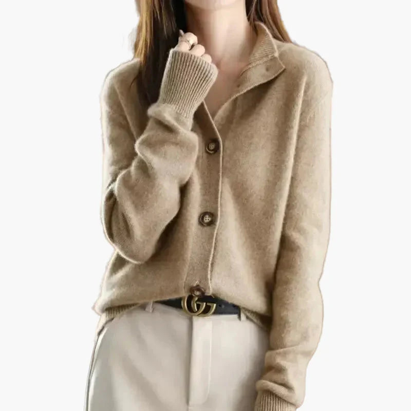 EB | Strickjacke mit Stehkragen und Knopfleiste - Eleganter Freizeitstil für Büro und Alltag