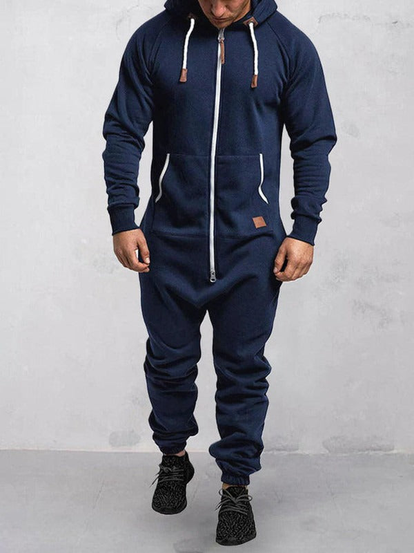 EB | Jumpsuit Fleece Komfort Lässige Passform Kapuze Voller Reißverschluss Taschen