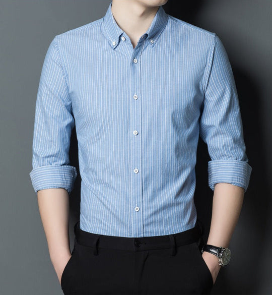 EB | Slim Fit Baumwolle Langarm Gestreift Formal und Lässig