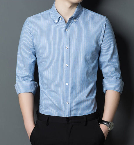 EB | Slim Fit Baumwolle Langarm Gestreift Formal und Lässig