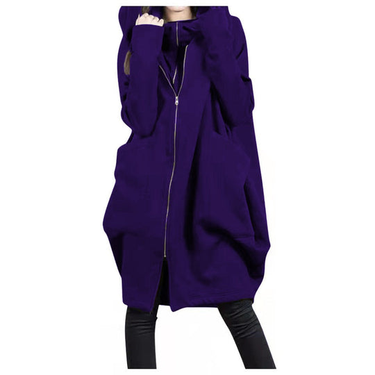 EB | Mittellanger Mantel - Oversized Fit - Kapuze - Reißverschluss - Weicher Woll-Look