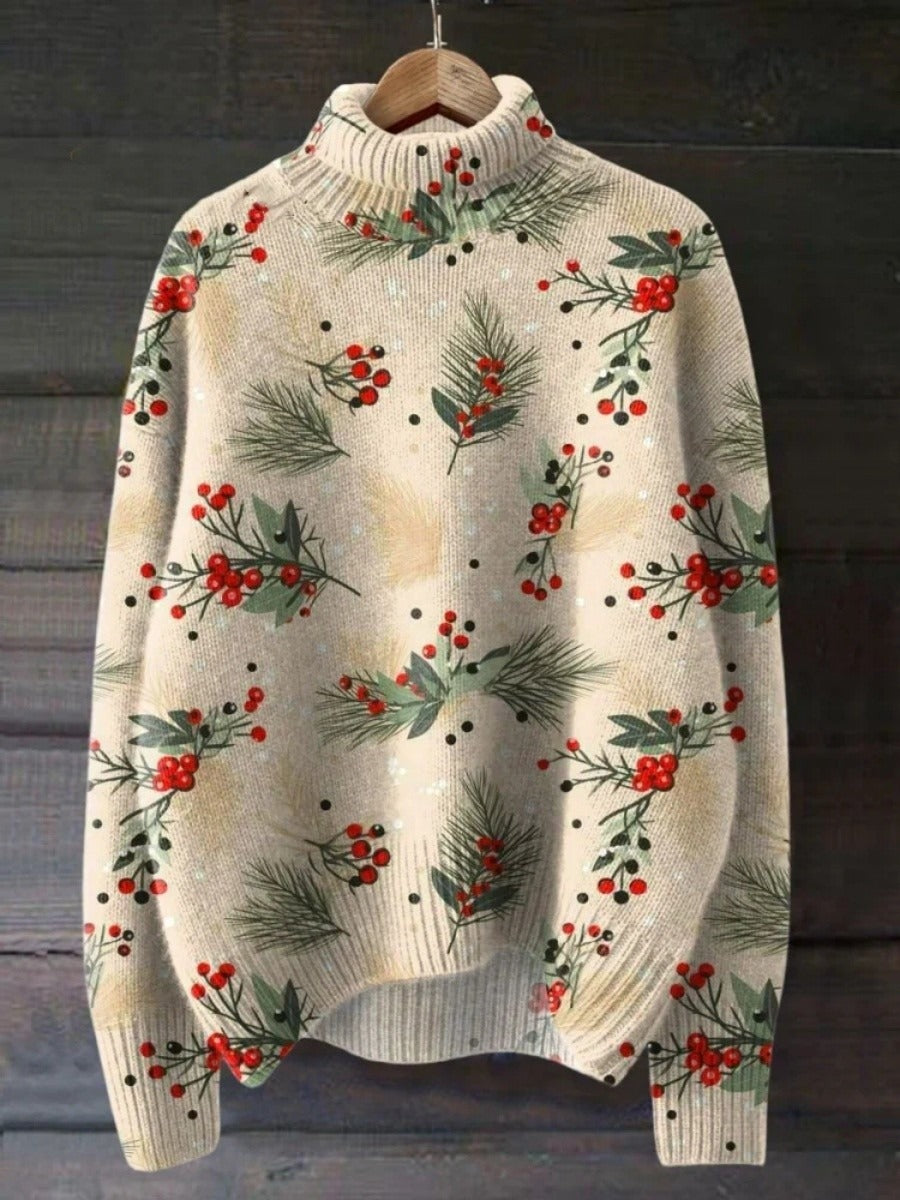 EB | Rollkragenpullover Wollstrick Relaxed Fit Festliches Muster Rippabschlüsse