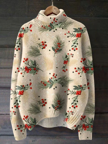 EB | Rollkragenpullover Wollstrick Relaxed Fit Festliches Muster Rippabschlüsse