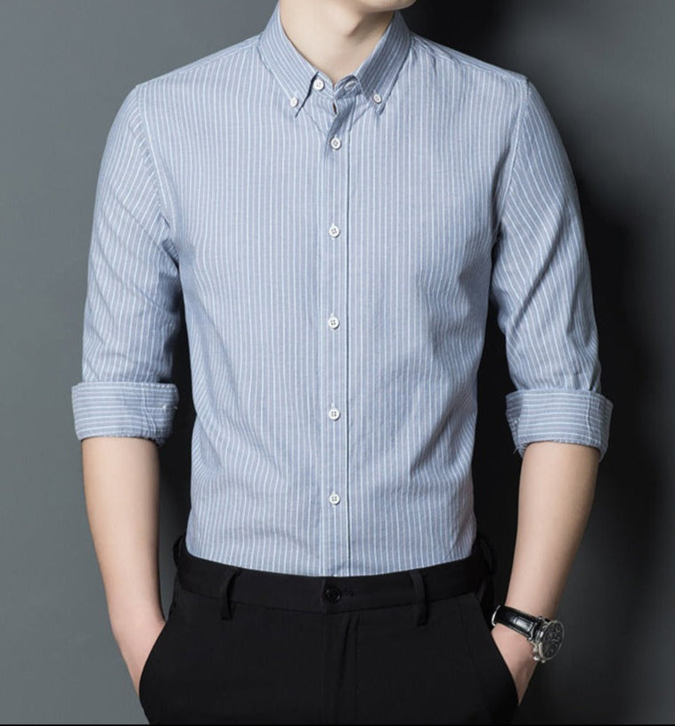 EB | Slim Fit Baumwolle Langarm Gestreift Formal und Lässig
