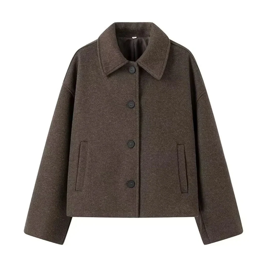 EB | Cropped Wollmischung Jacke Minimalistische Knopf Down Oberbekleidung