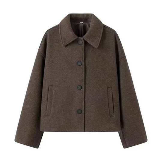 EB | Cropped Wollmischung Jacke Minimalistische Knopf Down Oberbekleidung