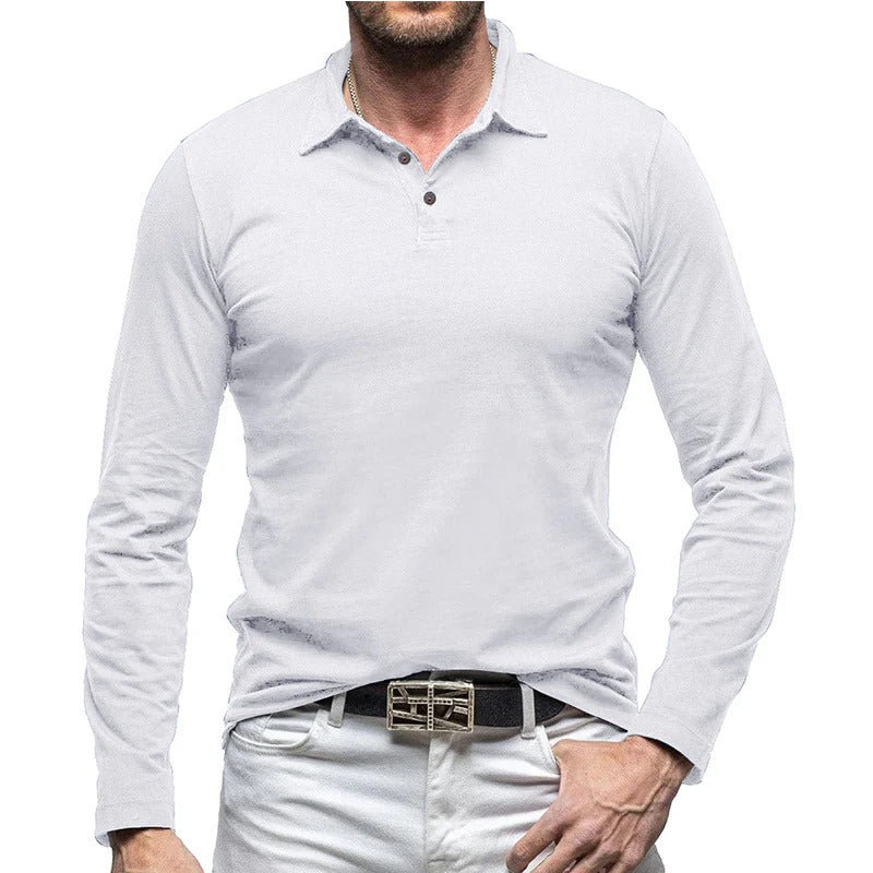 EB | Piqué Shirt Slim Fit Langarm Knopfverschluss Baumwolle Smart Lässig