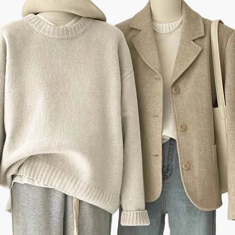 EB | Set Lässiger Retro Japanischer Stil - Strickpullover und Blazer für Alltag und Freizeit