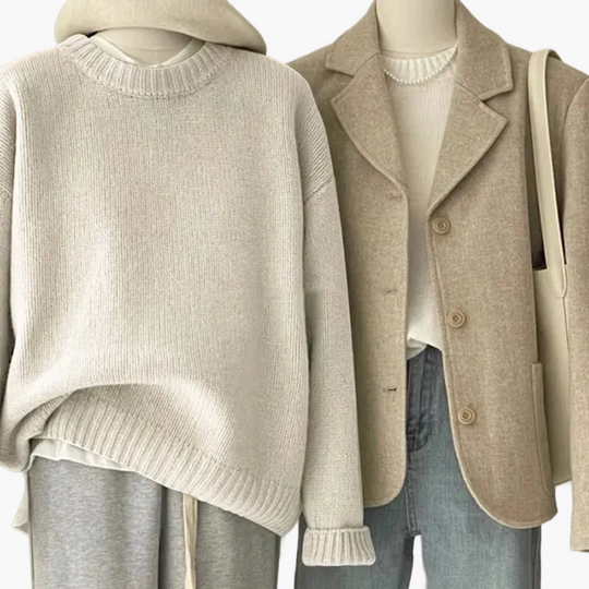 EB | Set Lässiger Retro Japanischer Stil - Strickpullover und Blazer für Alltag und Freizeit
