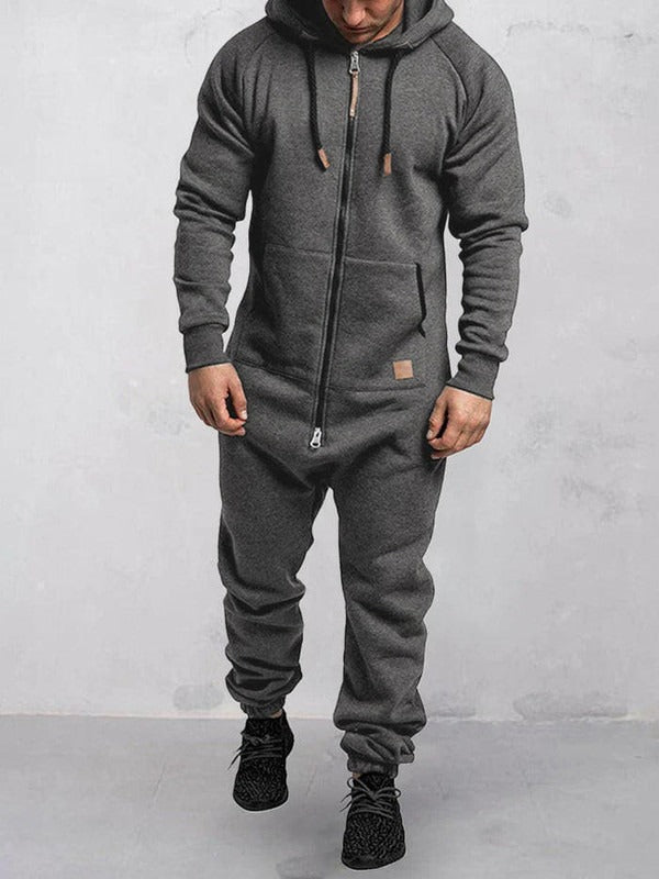 EB | Jumpsuit Fleece Komfort Lässige Passform Kapuze Voller Reißverschluss Taschen