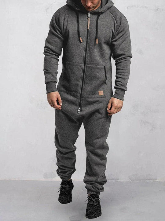 EB | Jumpsuit Fleece Komfort Lässige Passform Kapuze Voller Reißverschluss Taschen