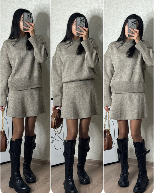 EB | Strickset mit Pullover und Minirock - Modischer Herbst Winter Look, Lässig & Elegant