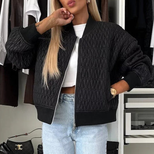 EB | Jacke Gepolstert Steppkurz Boxy Passform Reißverschluss Rippen Details
