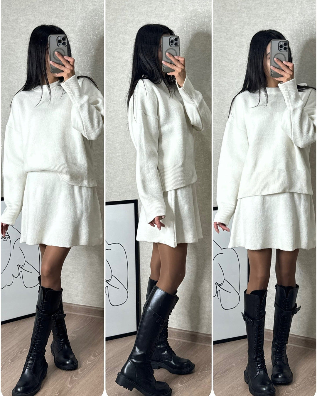 EB | Strickset mit Pullover und Minirock - Modischer Herbst Winter Look, Lässig & Elegant