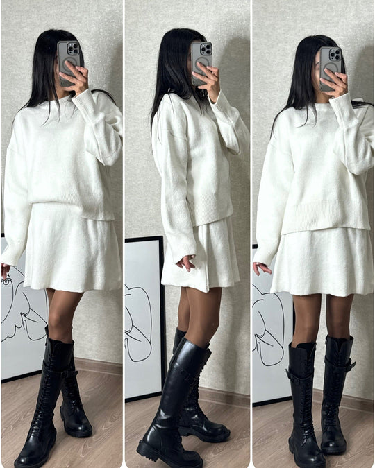 EB | Strickset mit Pullover und Minirock - Modischer Herbst Winter Look, Lässig & Elegant