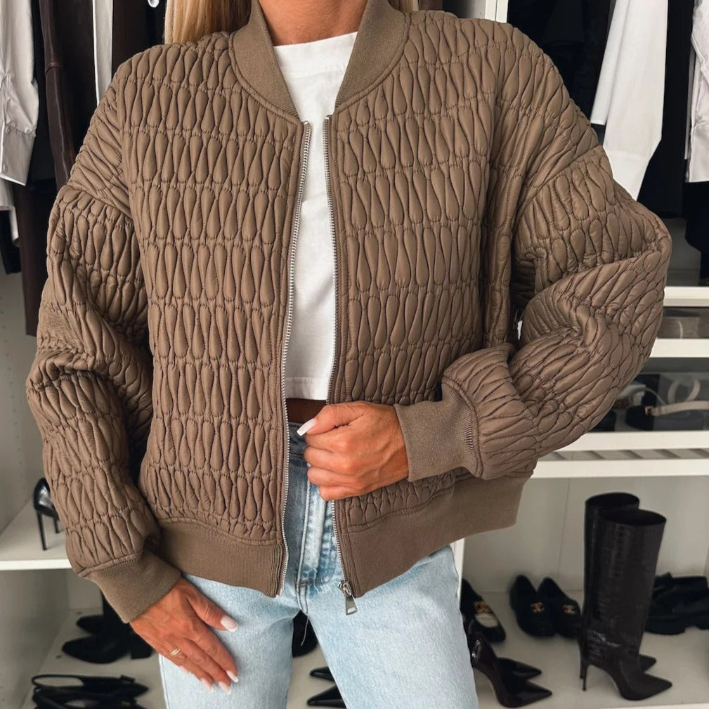 EB | Jacke Gepolstert Steppkurz Boxy Passform Reißverschluss Rippen Details