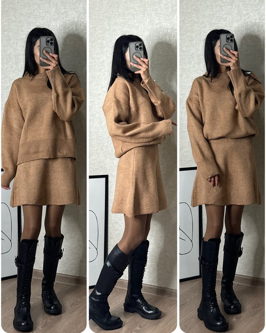 EB | Strickset mit Pullover und Minirock - Modischer Herbst Winter Look, Lässig & Elegant