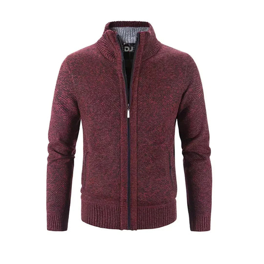 EB | Zip Cardigan Slim Fit Wollstrick Rippkante Kontrastdetail