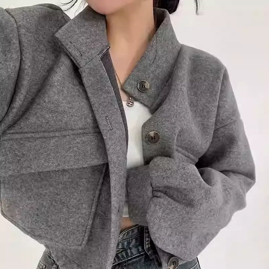 EB | Kurze graue Wolljacke für Frauen Mauwi