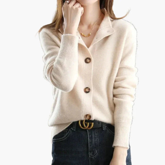 EB | Strickjacke mit Stehkragen und Knopfleiste - Eleganter Freizeitstil für Büro und Alltag