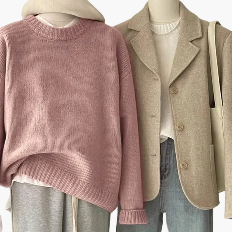 EB | Set Lässiger Retro Japanischer Stil - Strickpullover und Blazer für Alltag und Freizeit