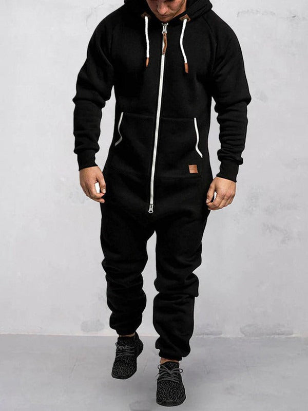 EB | Jumpsuit Fleece Komfort Lässige Passform Kapuze Voller Reißverschluss Taschen