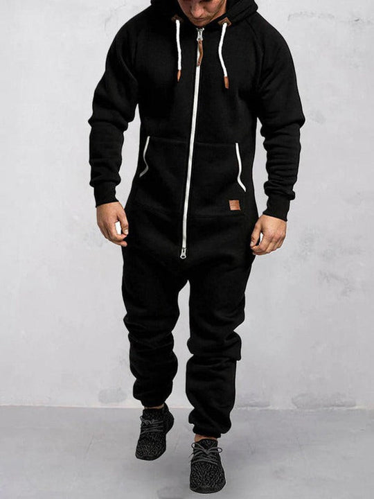 EB | Jumpsuit Fleece Komfort Lässige Passform Kapuze Voller Reißverschluss Taschen