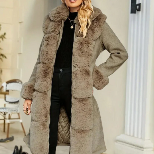 EB | Trenchcoat Wollmischung Lockere Passform Kunstpelzbesatz