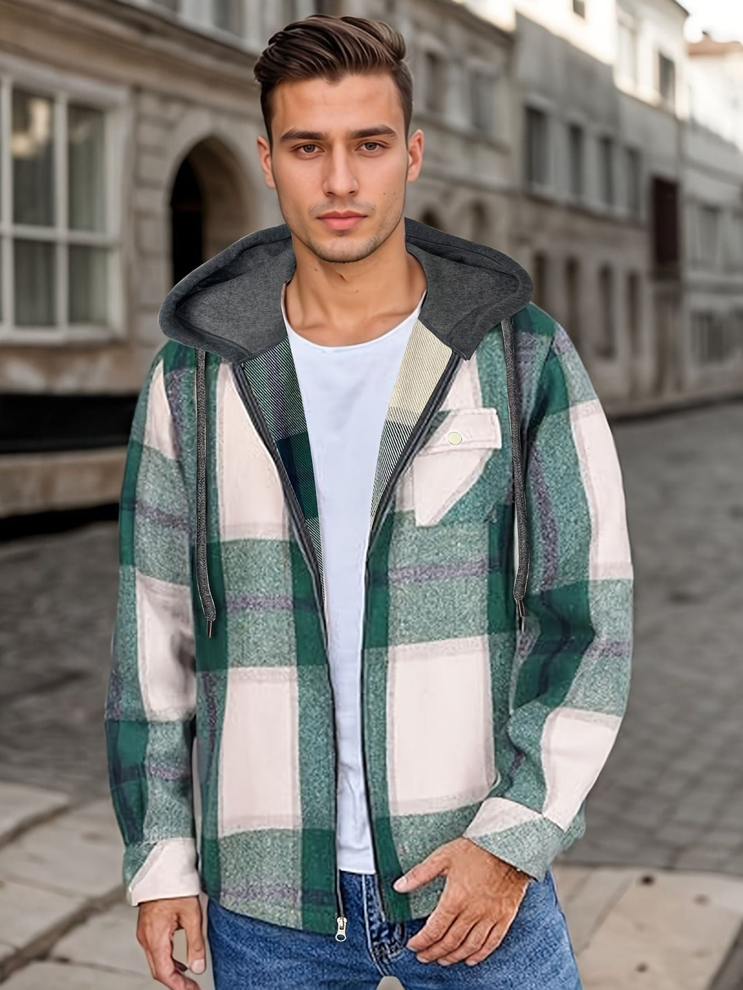 EB | Karierter Herrenjacke mit Kapuze