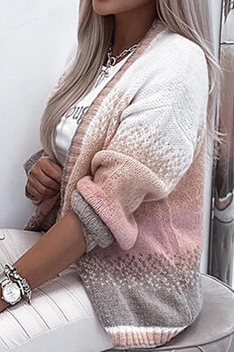EB | Strickjacke Übergröße Passform Offene Front Wollmischung Gerippter Saum