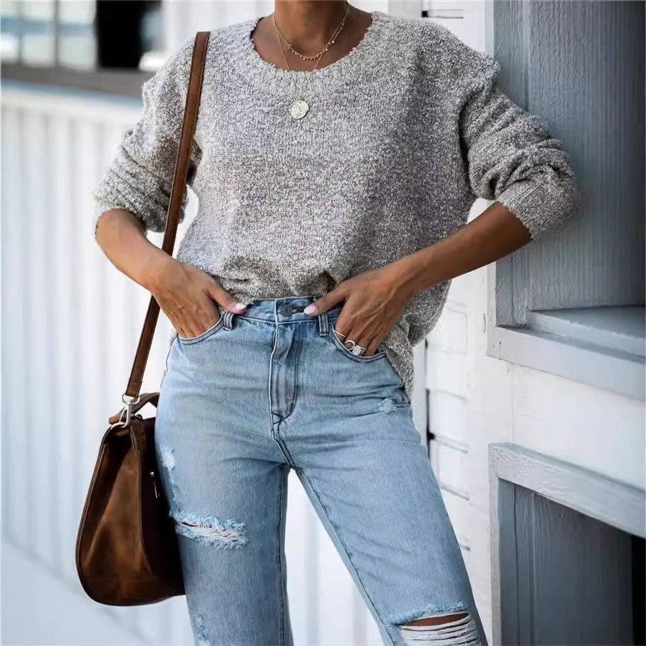 EB | Strickpullover Übergröße Passform Wolltextur Breite Ärmel Gerippte Kanten