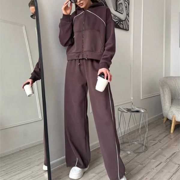 EB | Set mit Kapuzenpullover und Hose Übergröße Reißverschluss Weite Beine Baumwollgefühl