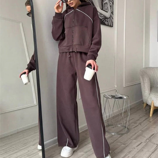 EB | Set mit Kapuzenpullover und Hose Übergröße Reißverschluss Weite Beine Baumwollgefühl