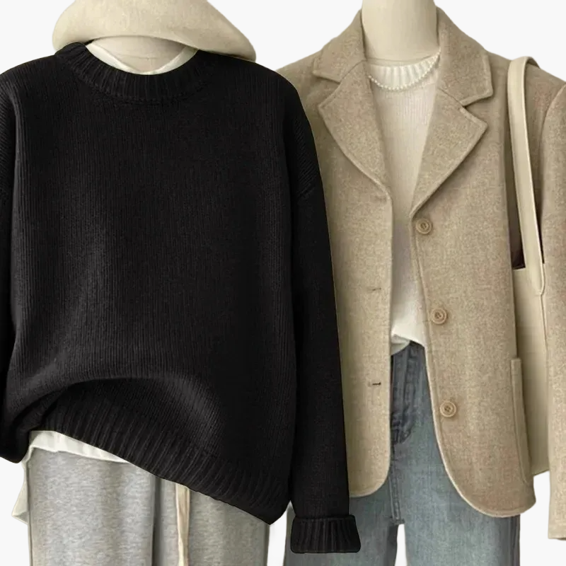 EB | Set Lässiger Retro Japanischer Stil - Strickpullover und Blazer für Alltag und Freizeit
