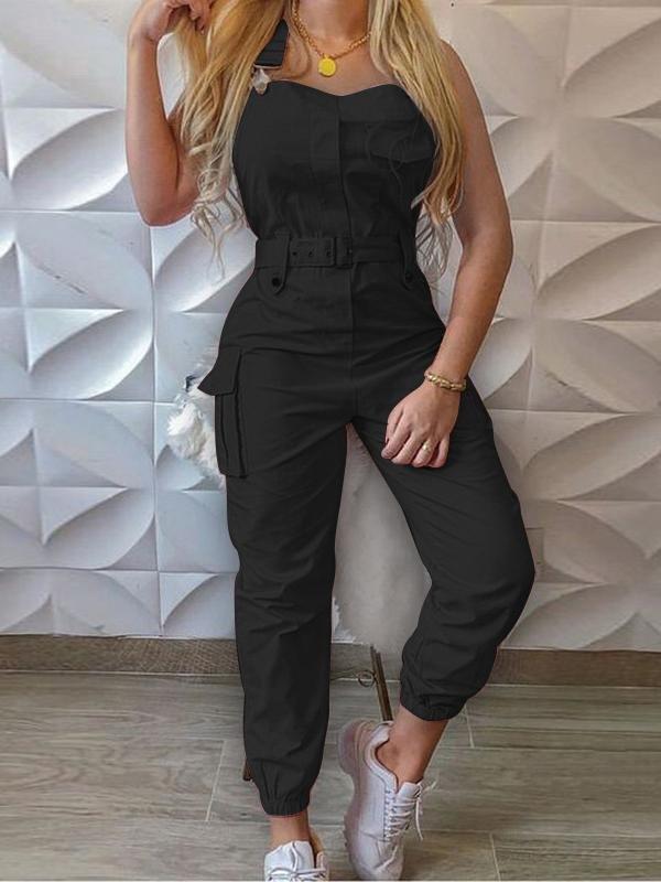 EB | Damen Jumpsuits Werkzeuggürtel Ärmellos Träger Einfach Rückhaltung Fuß Jumpsuit
