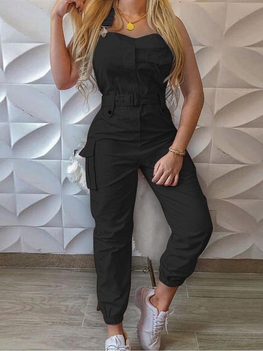 EB | Damen Jumpsuits Werkzeuggürtel Ärmellos Träger Einfach Rückhaltung Fuß Jumpsuit