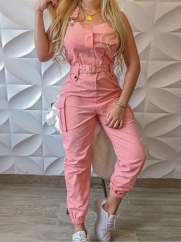 EB | Damen Jumpsuits Werkzeuggürtel Ärmellos Träger Einfach Rückhaltung Fuß Jumpsuit