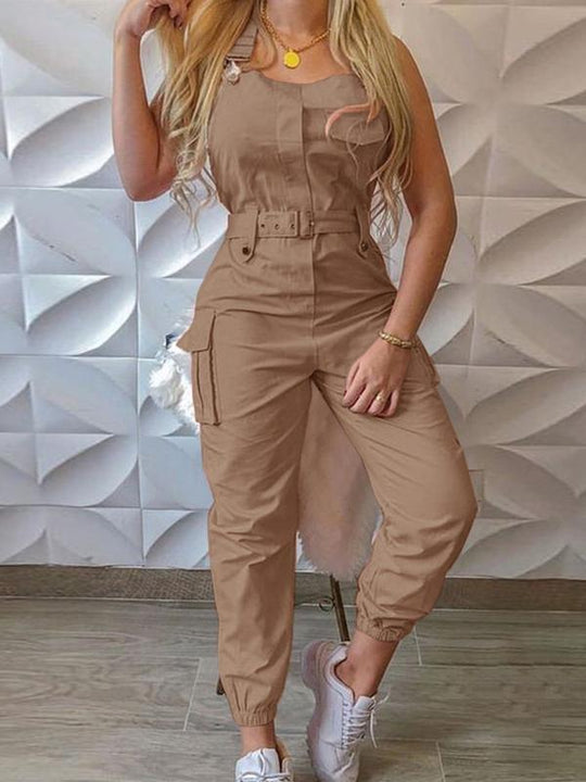 EB | Damen Jumpsuits Werkzeuggürtel Ärmellos Träger Einfach Rückhaltung Fuß Jumpsuit