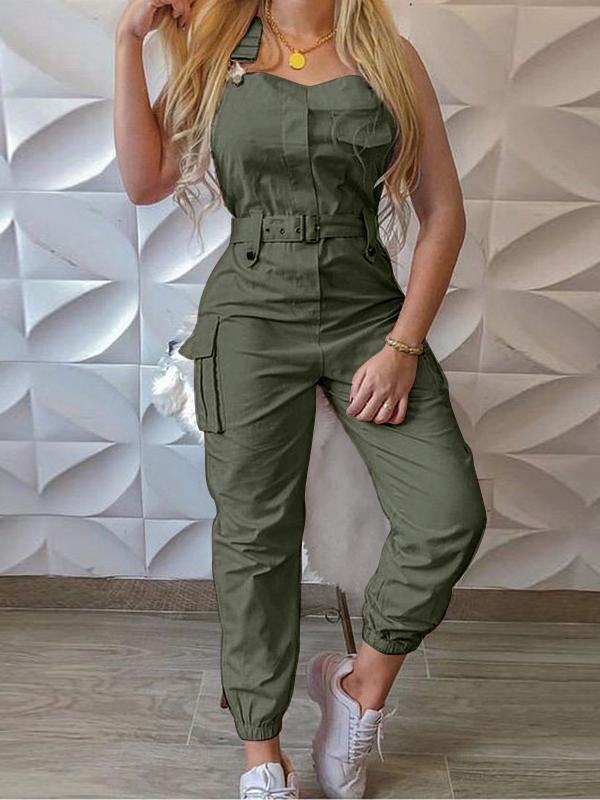 EB | Damen Jumpsuits Werkzeuggürtel Ärmellos Träger Einfach Rückhaltung Fuß Jumpsuit