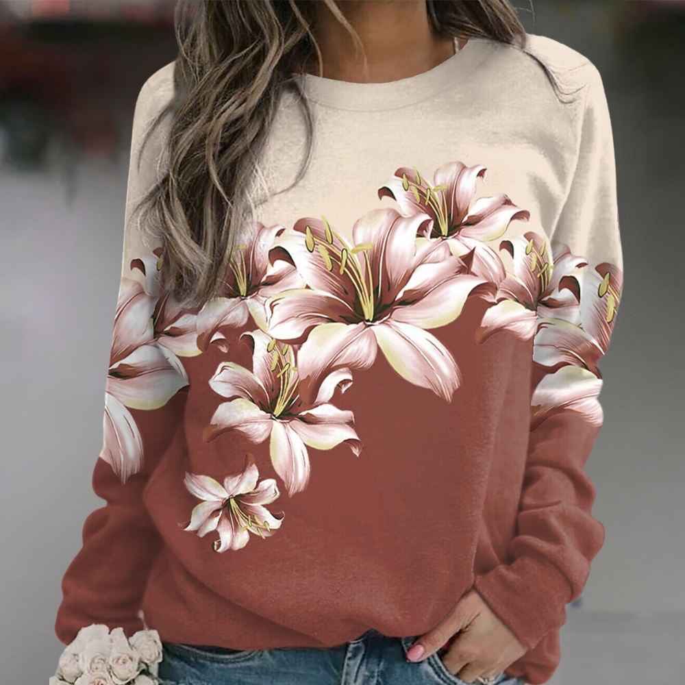 EB | Sweatshirt Weiches Atmungsaktives Material Bequeme Passform Floral Print Lange Ärmel