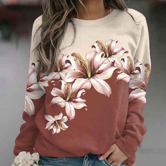EB | Sweatshirt Weiches Atmungsaktives Material Bequeme Passform Floral Print Lange Ärmel