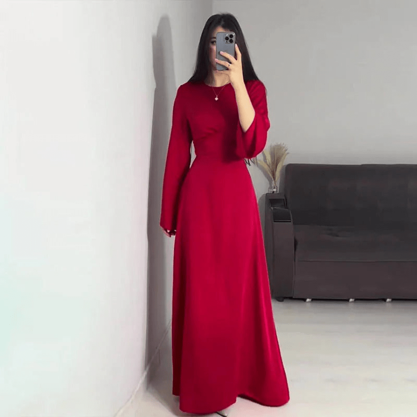EB | Lange Satin Damenkleid Elegantes Design & Bequem