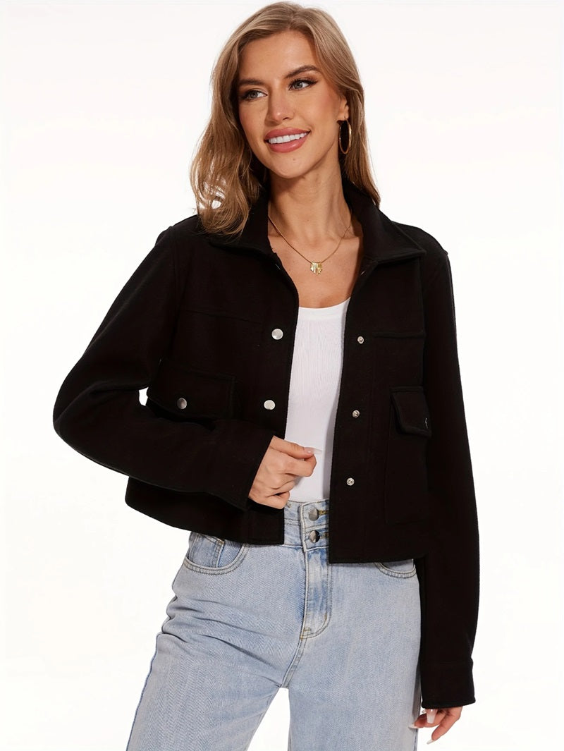 EB | Kurze Wolljacke mit Knöpfen Weich und Stilvoll Lässiger Look