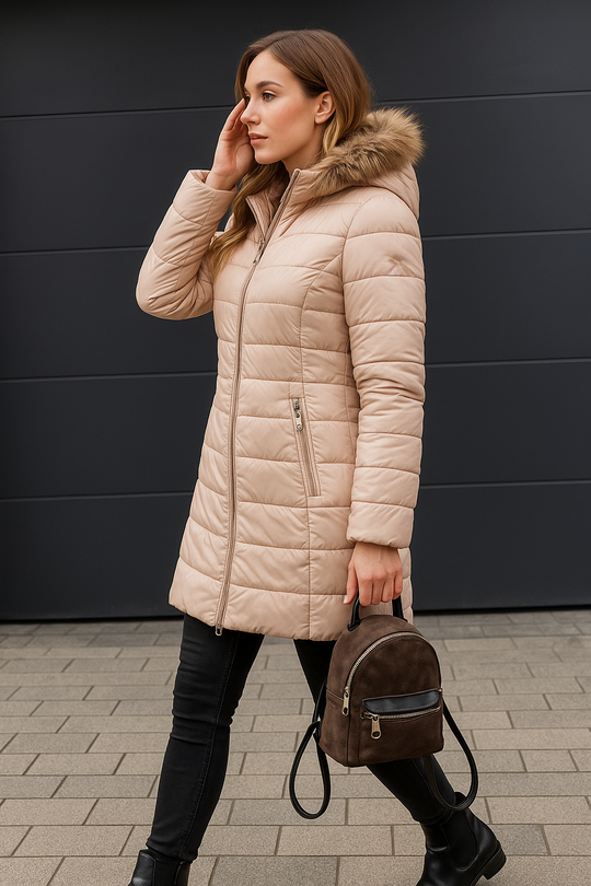 EB | Damen Warme Daunenjacke mit Pelzkragen für Frauen